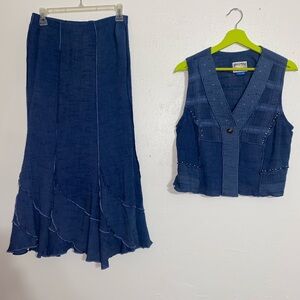 Vintage Monique Fashions 2 Piece Set Size 12 Petite Vest & Skirt Grannycore